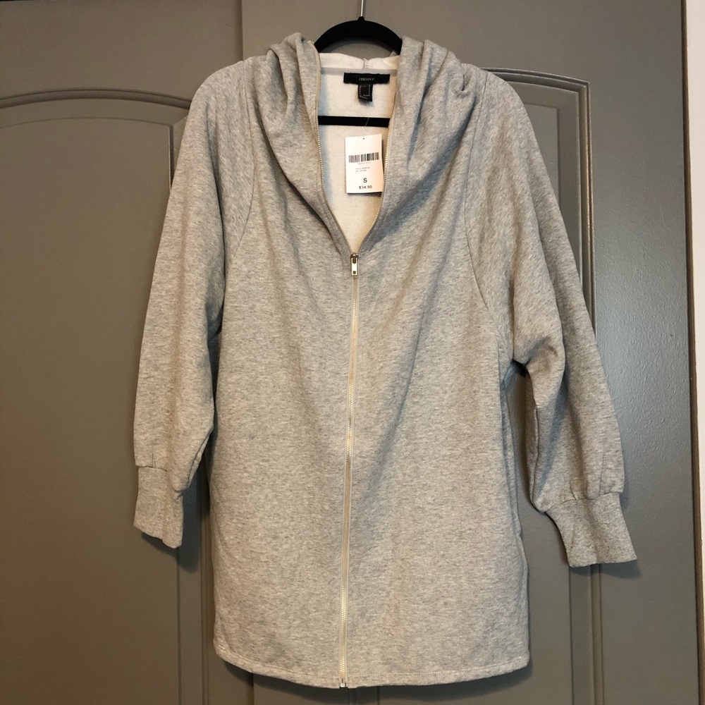 Forever21 Long Zip Hooded Sweatshirt, S